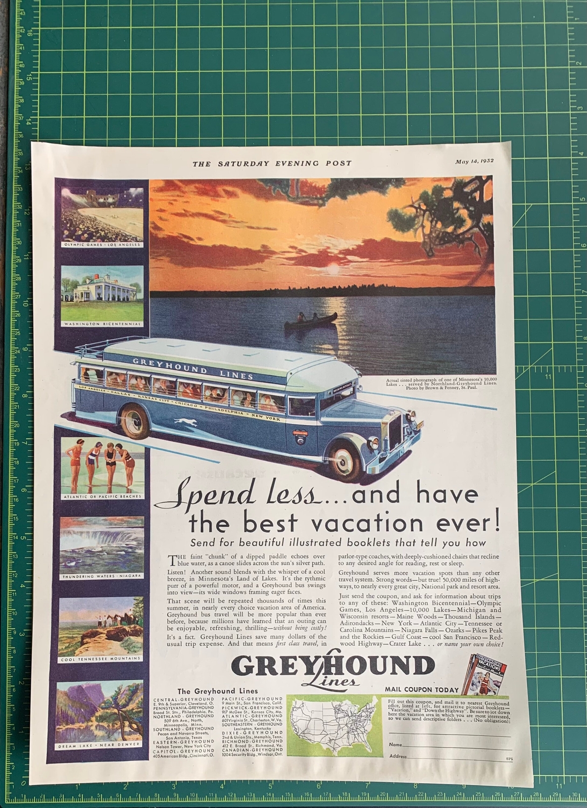 Vintage 1932 Greyhound Lines Print Ad