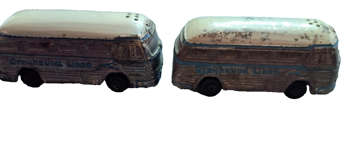Greyhound Lines Bus Advertising Salt & Pepper Shakers Metal Die-Cast Japan