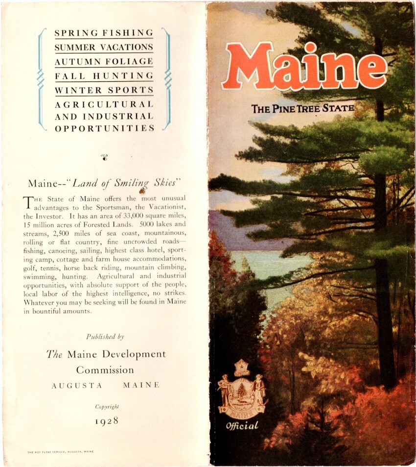 1928 Maine Travel Guide and Map w/ pictorial vignettes: Travel Hunting Fishing