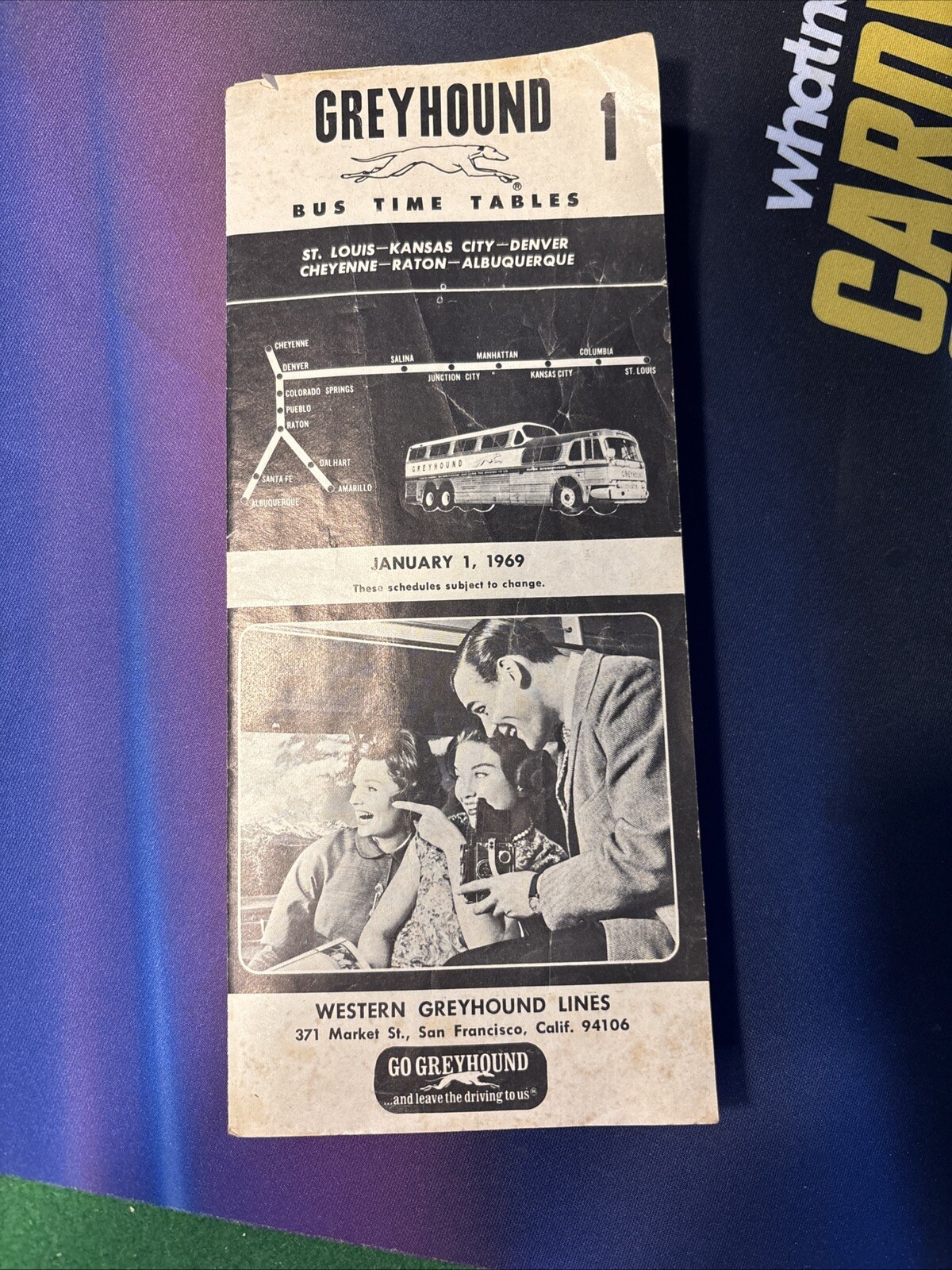 Vintage January 1, 1969 Greyhound Bus Schedule St Louis -Albuquerque