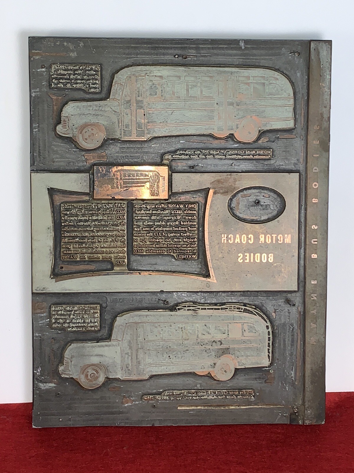 1950’s Wayne Bus Bodies Newspaper Print Block 1/4 Page Plate Motor Coach RARE