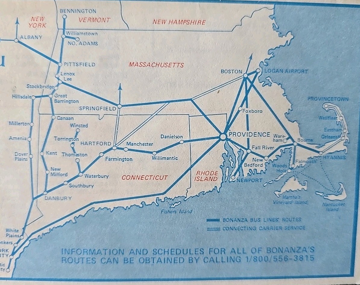 Bonanza Bus Lines January 5th 1992 Bus Schedule Vintage New England’s Finest Bus