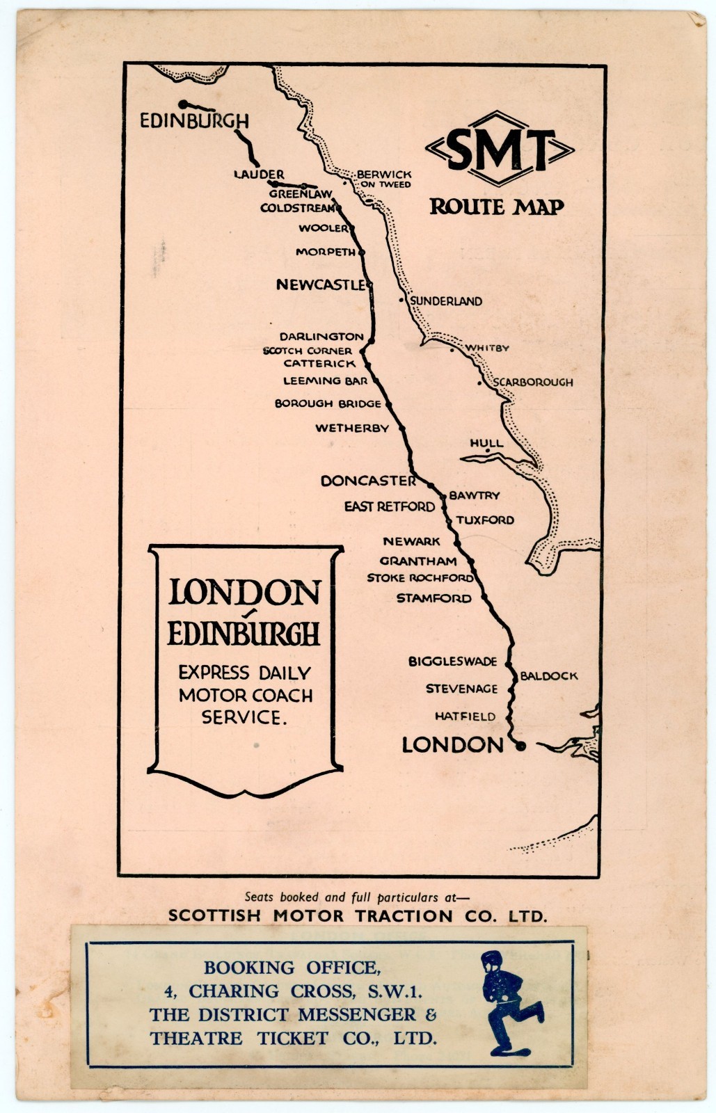 1935 SMT Bus Schedule London to Scotland Coaches #KM