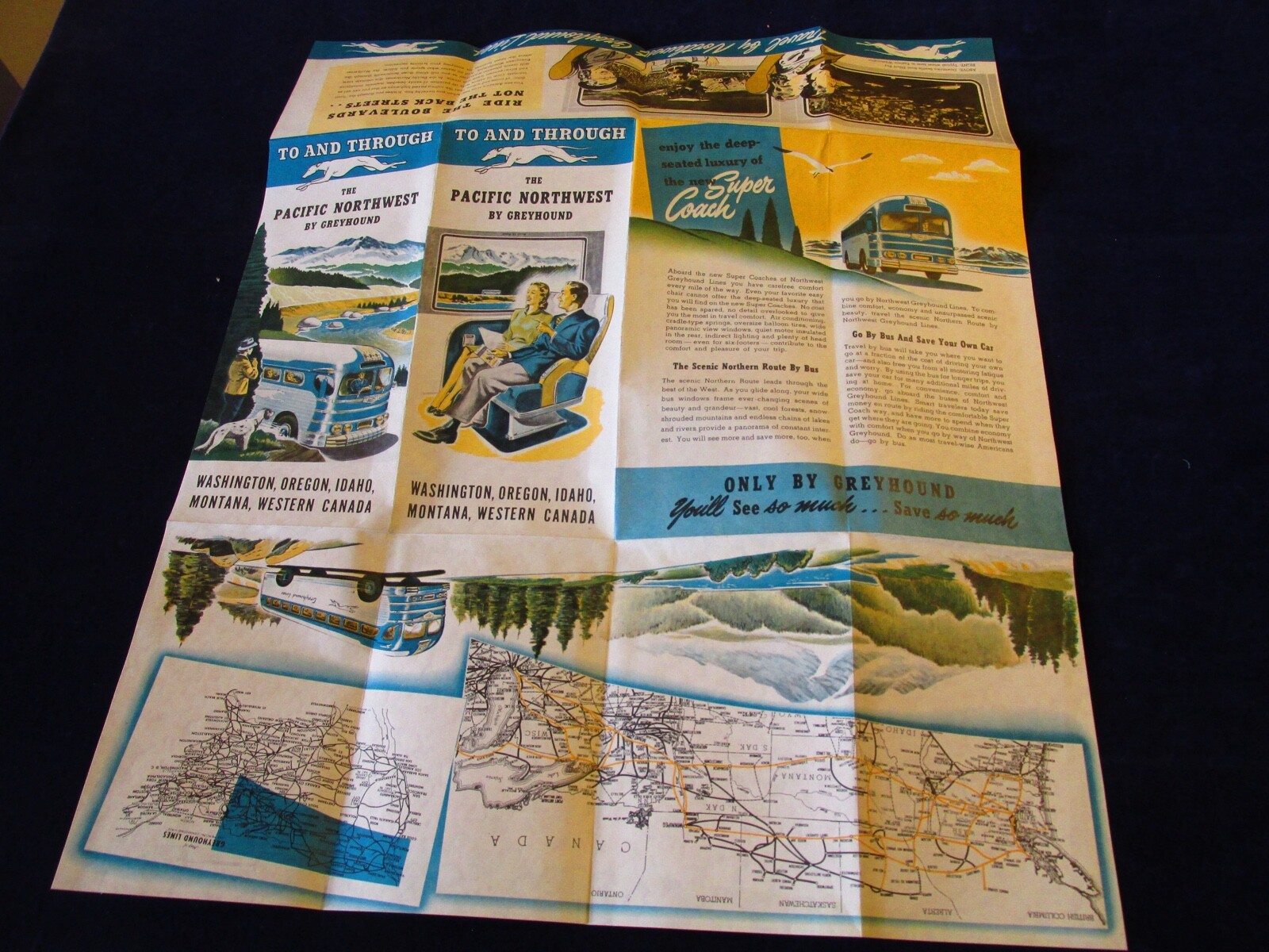 Vtg 1946 Greyhound Bus Line Pacific Northwest Travel Brochure WA ID OR MT ++Q693