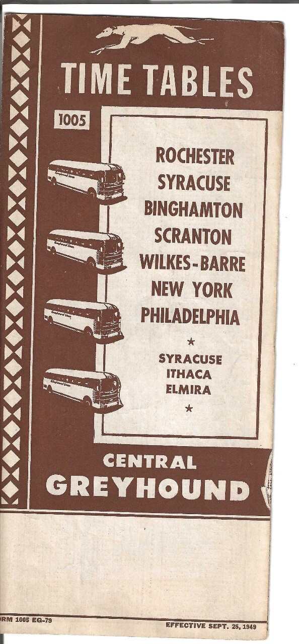 Vintage Sept 25, 1949 Central Greyhound Bus Time Table 1005