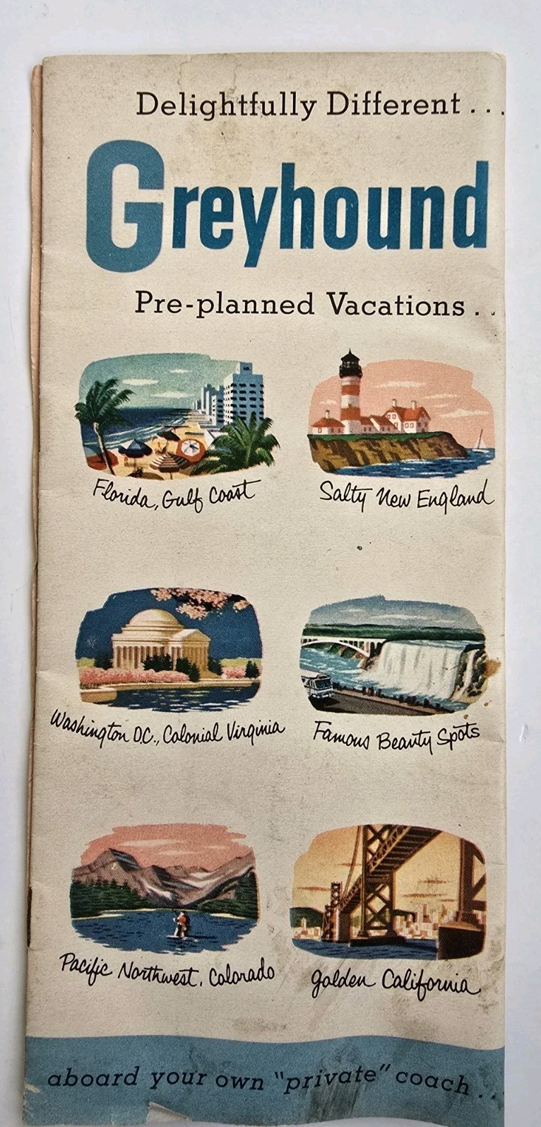 1940s Greyhound Bus Vtg Escorted Tours Travel Booklet COLOR Brochure Mexico FL