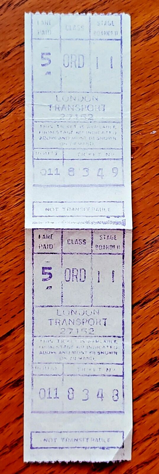 2 Vintage 1960s? London Transport Bus Tickets Route 011 Fulham Broadway Victoria