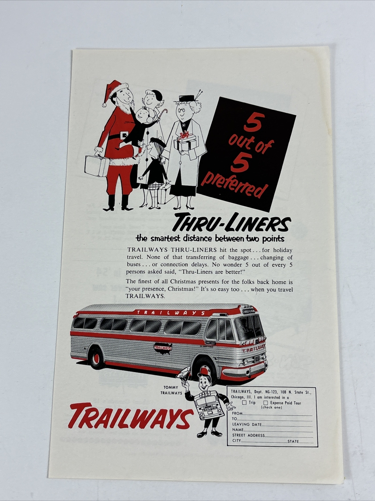 1954 Trailways Bus Santa print ad and Ski Time in Quebec Italy Canadian Railways