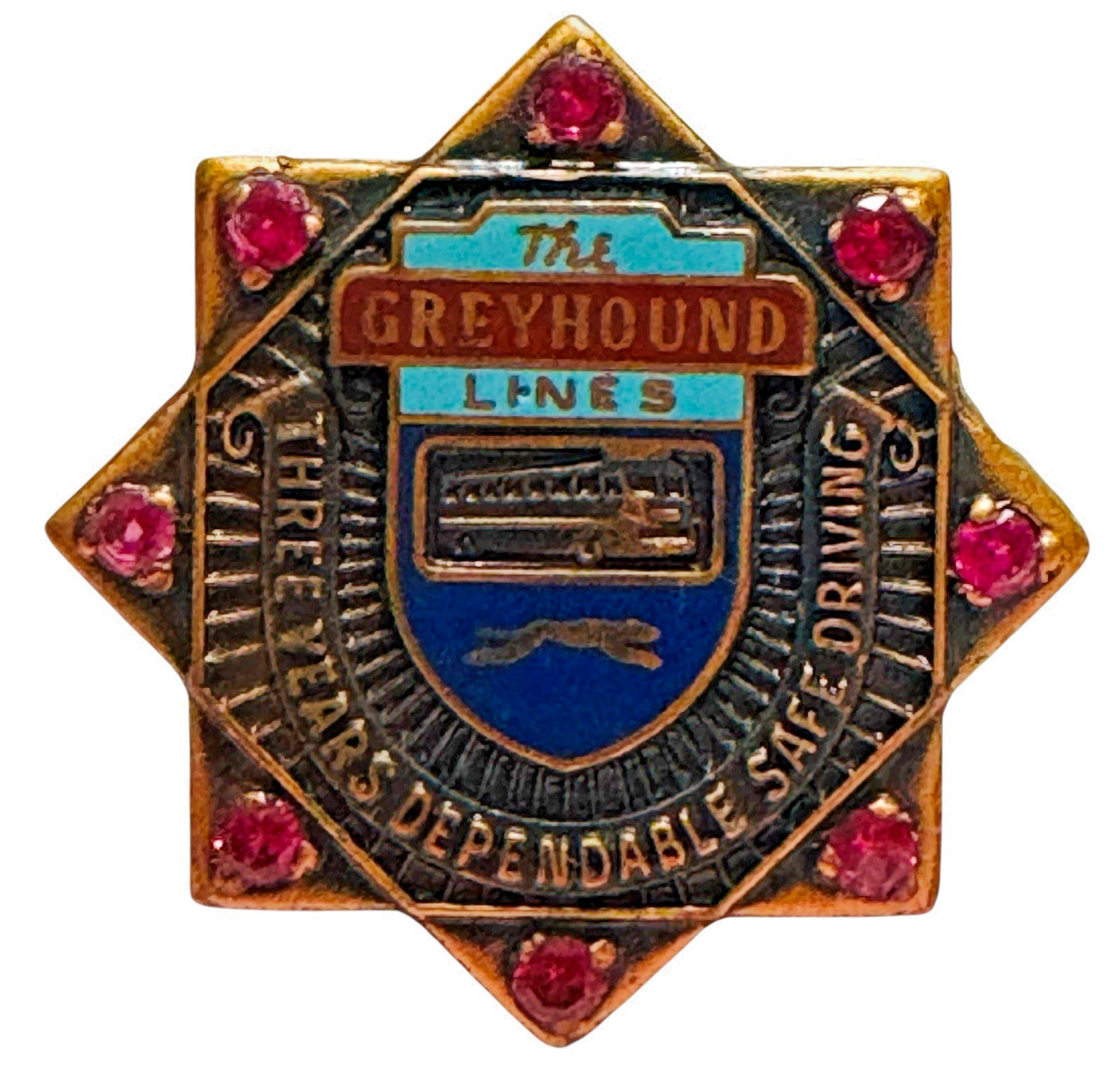 The Greyhound Lines Three 3 Year Dependable Safe Driver Award Pin 8 Point