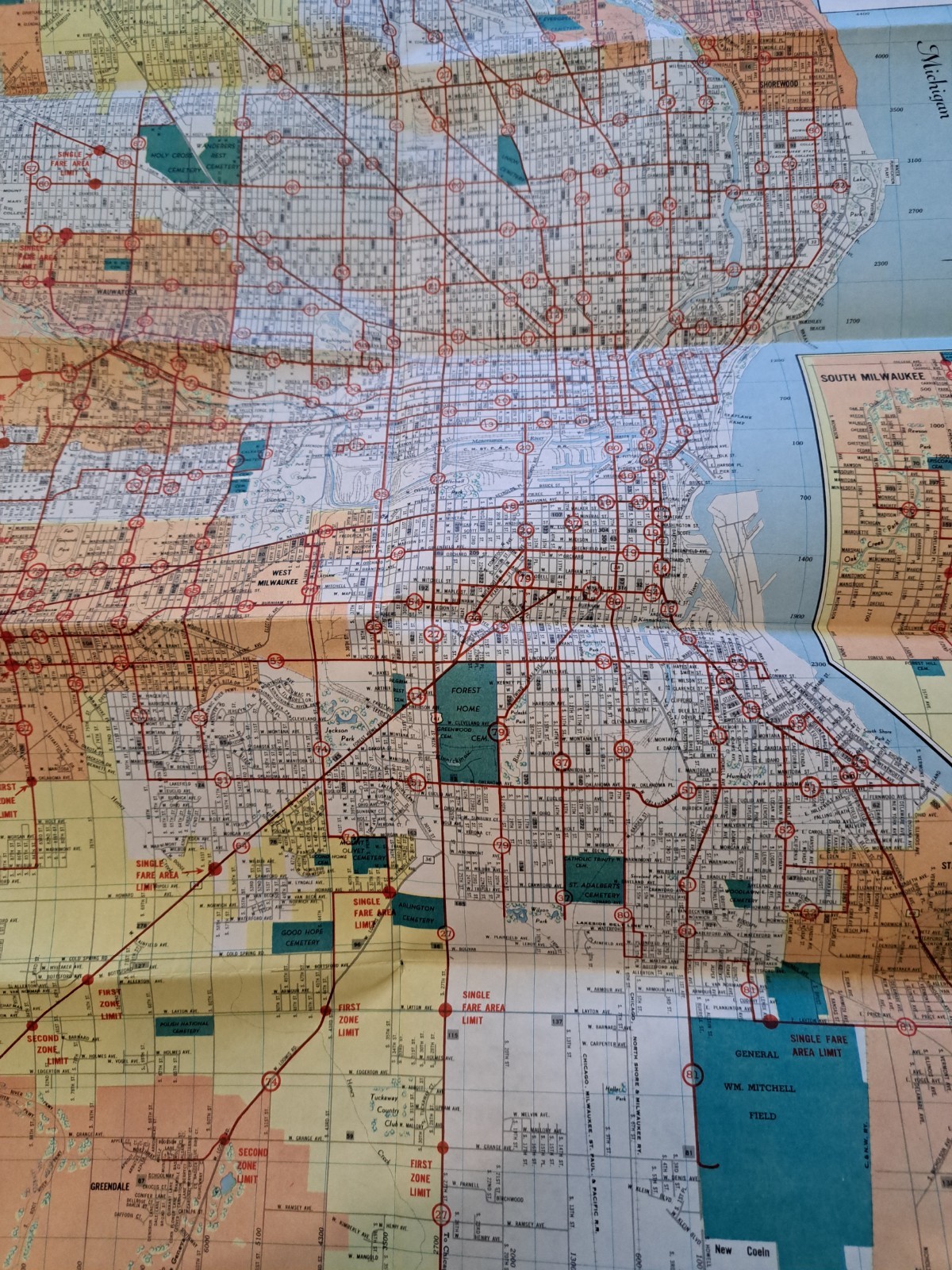 Vintage 1955 Milwaukee Transit Guide Bus Route Map Transport Co.