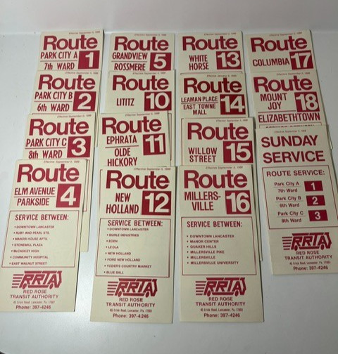 Lancaster, PA Red Rose Transit Bus Schedules Sept 1988