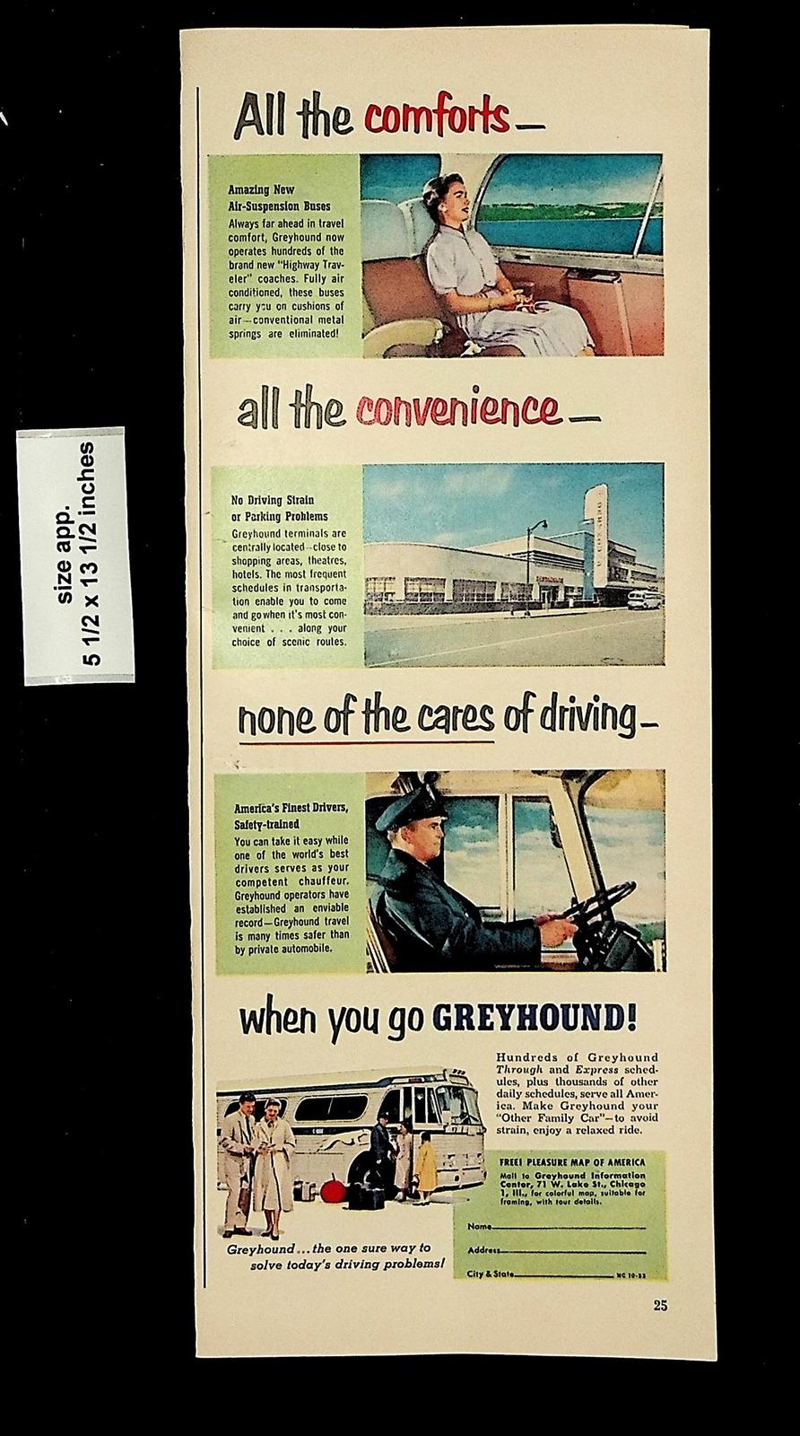 1953 Greyhound Travel Bus Vintage Print Ad 20726