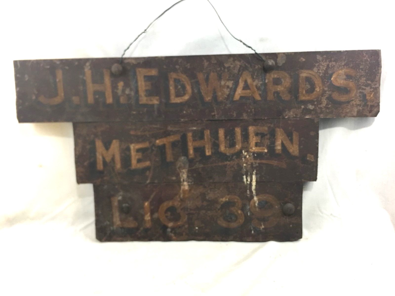 Great Orig. c1900 J.H. Edwards Taxi / Dairy Methuen MA Painted Metal & Wood Sign