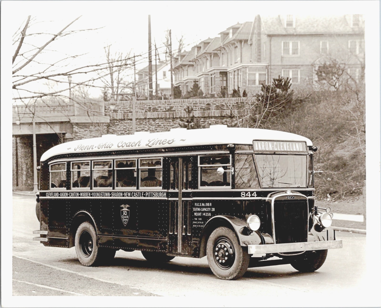 1930s Penn-Ohio Coach Lines Bus 844 Akron-Cleveland Transit 8×10 B&W Photograph