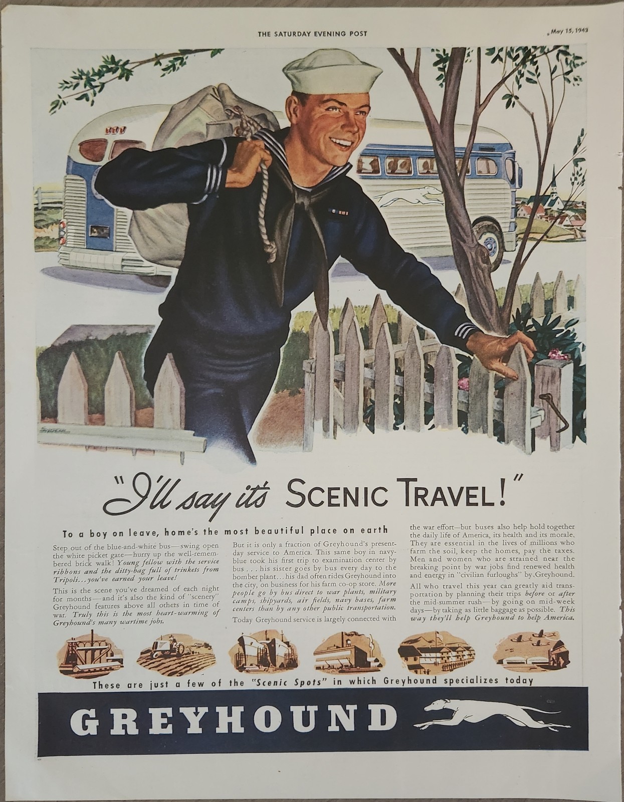 1943 Greyhound Bus Vintage Ad Ill say Its Scenic Travel
