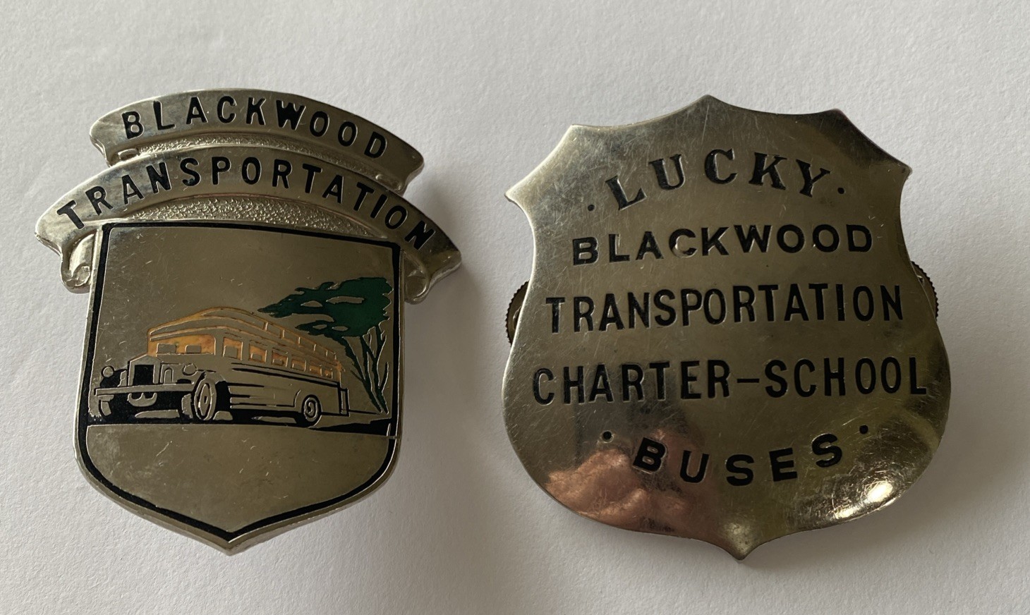 2 Vintage Bus Driver Hat Badge Blackwood Transportation Pin