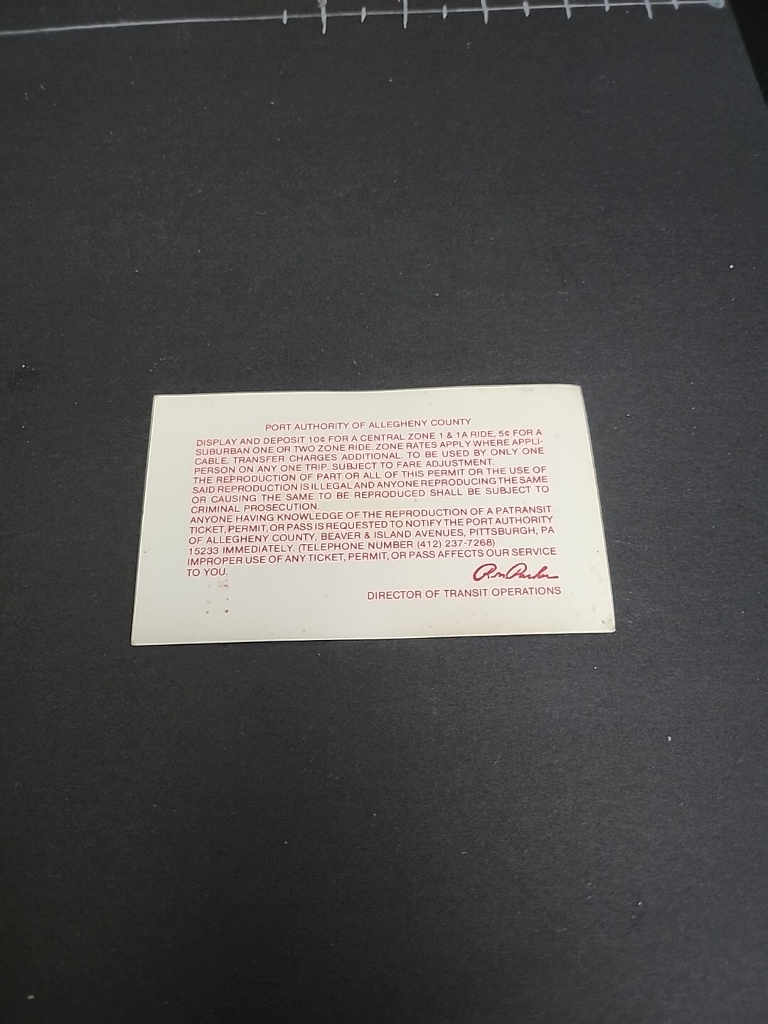 Vtg PAT Bus / Streetcar Monthly Pass Port Authority Allegheny County Rare 1981