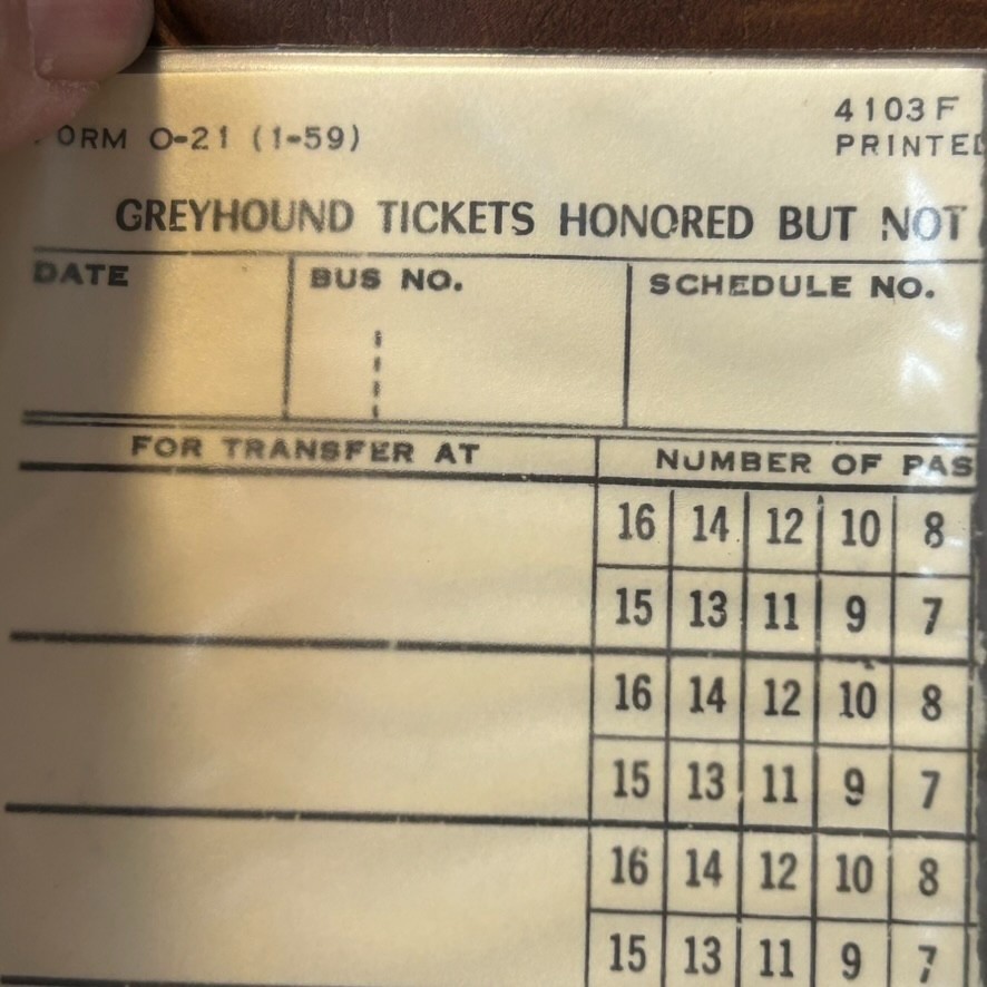 CLEMENTE CAFETERIA Plastic Fold-Out Wallet With GREYHOUND Bus Ticket Book O-21