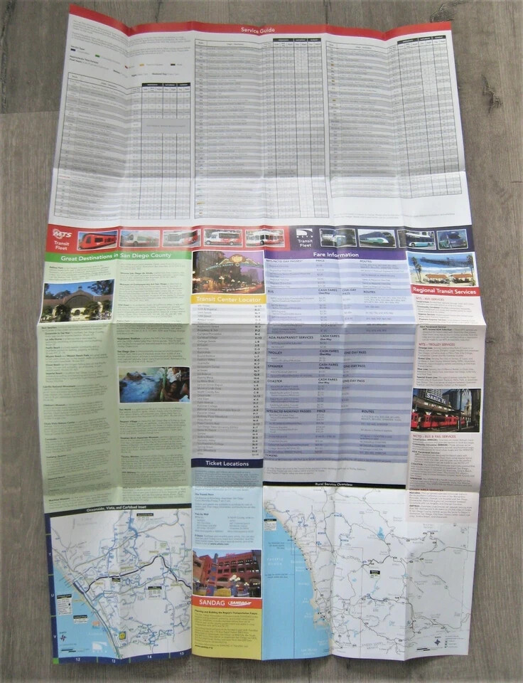 San Diego County Regional Transit Guide Map (2009) Bus Trolley Railroad CA