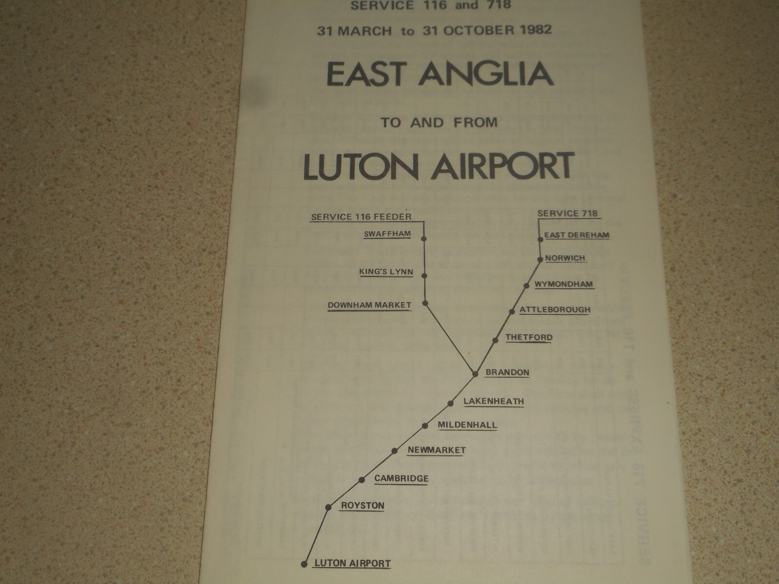 LUTON AIRPORT JR DE-LUXE COACHES 1982 Bus Service Timetables Brochure E. Anglia