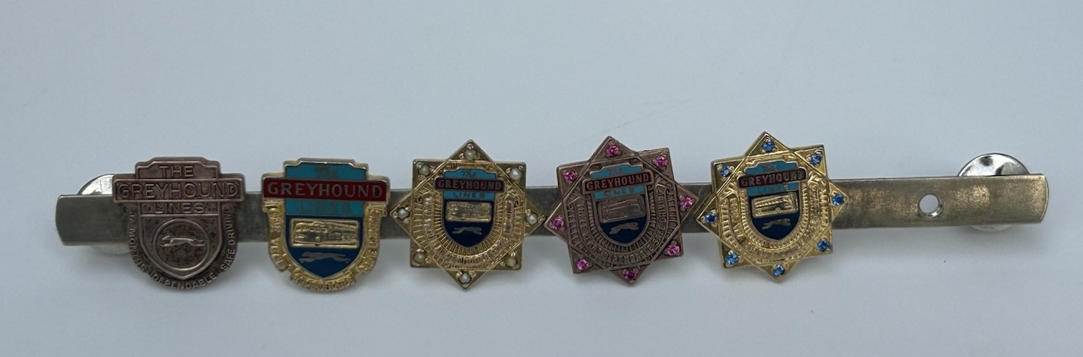 Vintage Greyhound Bus Co Lines Employee Service Award Gem & Enamel Pins
