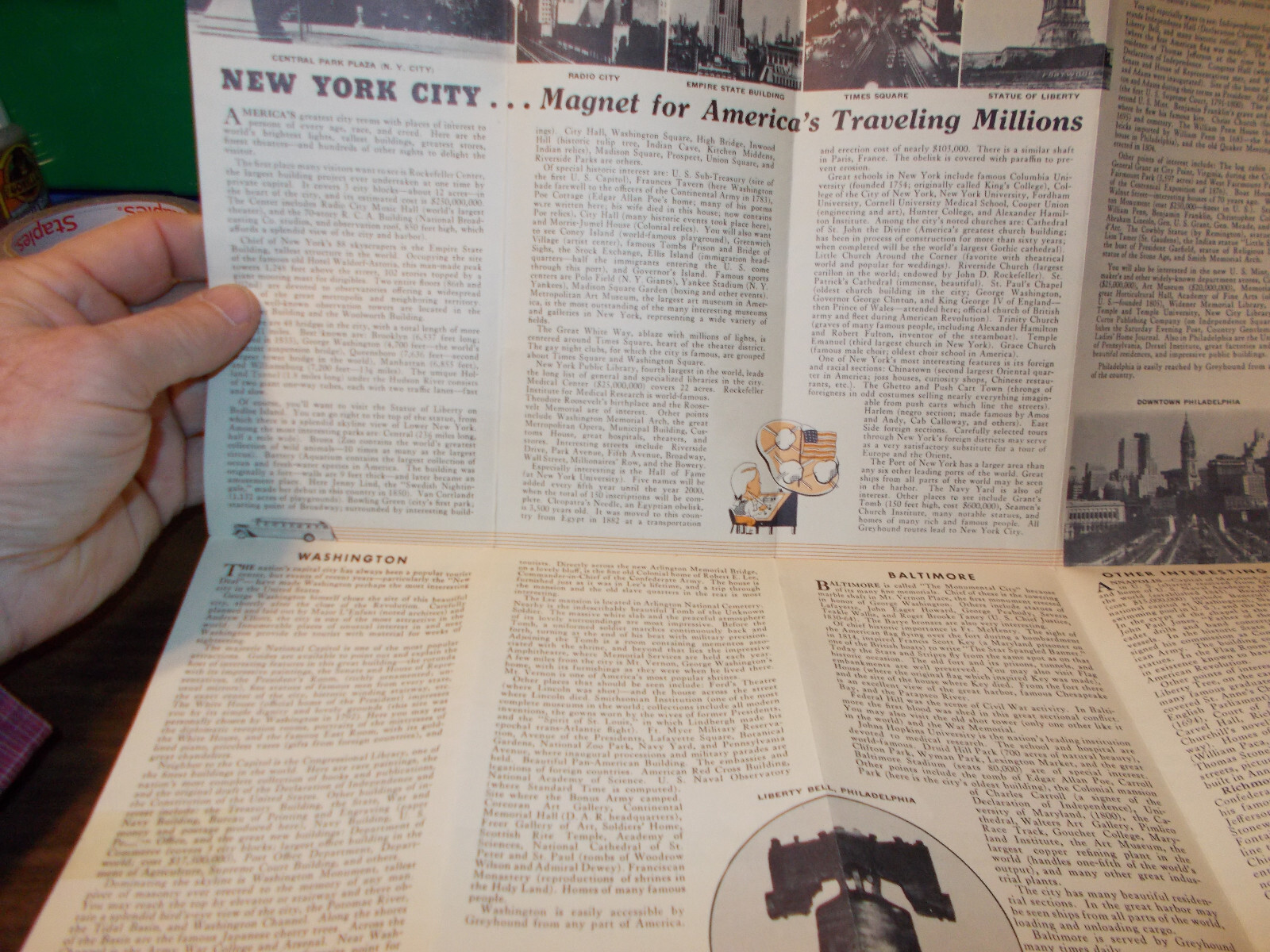 1935 Greyhound Lines Travel / 4 Great Cities / Nice Cartoon Art Cover