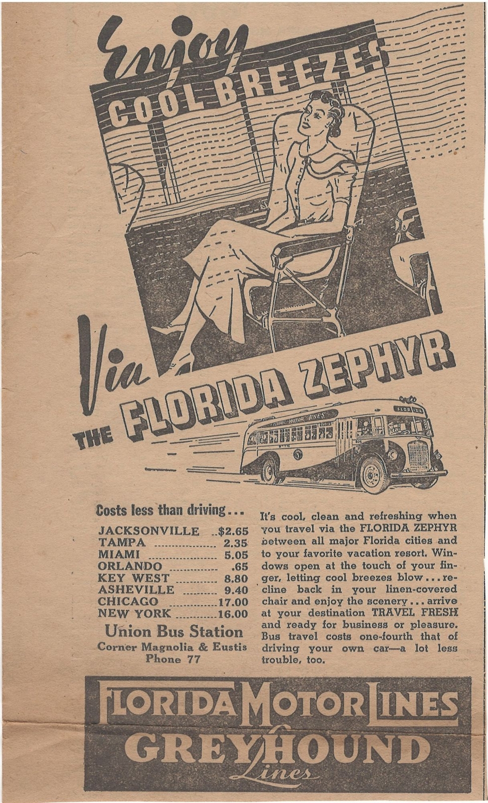 1930s Greyhound Motorlines Partial Page Vintage Newspaper Print Ad Florida u
