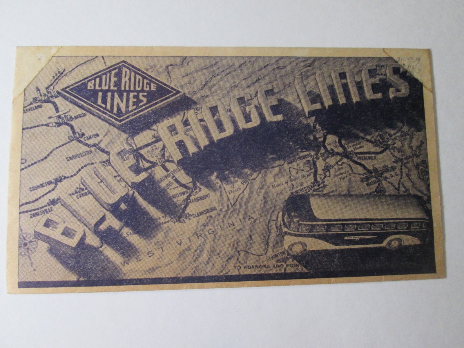 Vintage Blue Ridge Bus Lines Advertisement Travelers Co. Ins. Payment Envelope