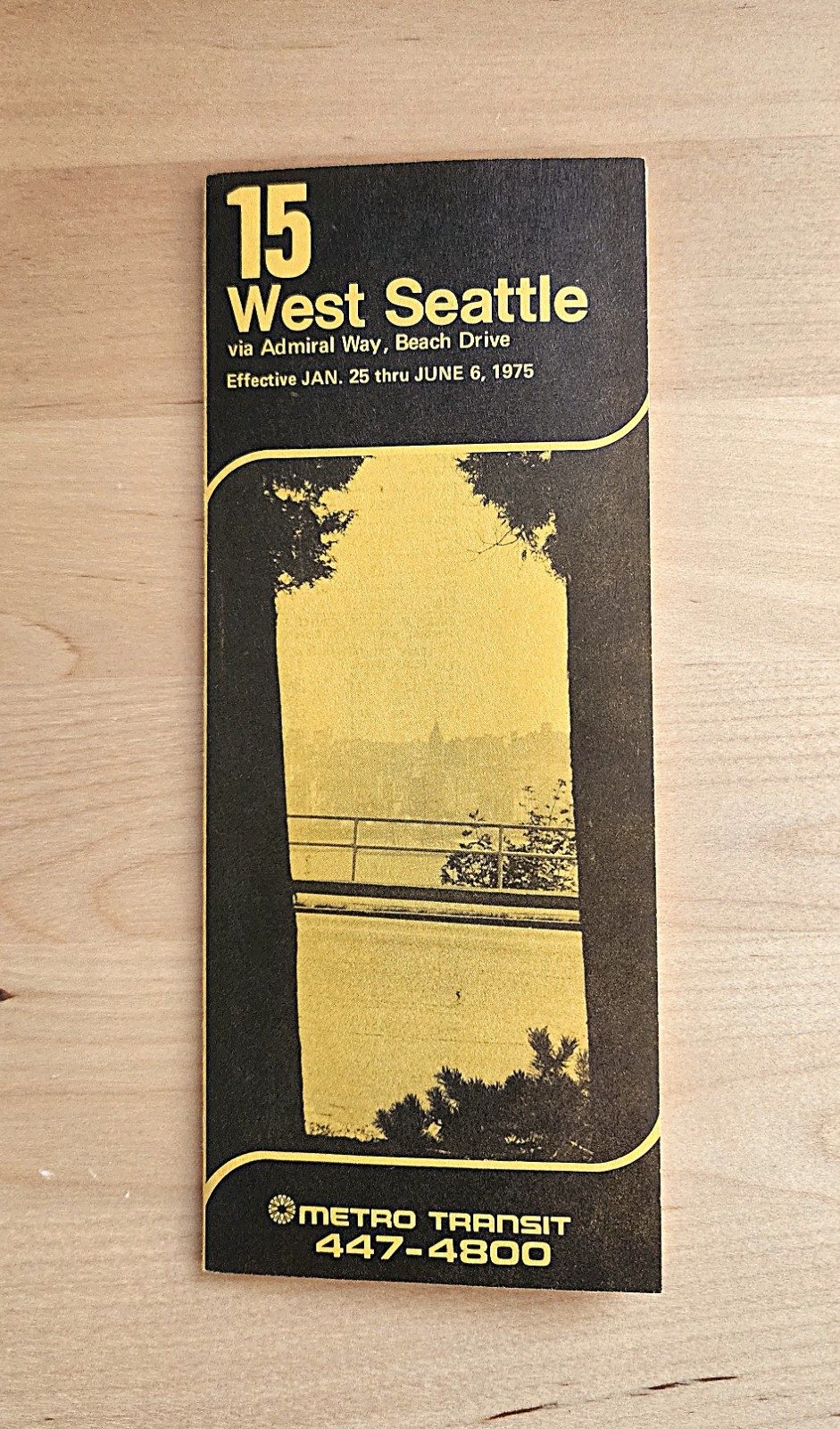 1975 METRO TRANSIT BUS TIME TABLE ROUTE 15 WEST SEATTLE WA