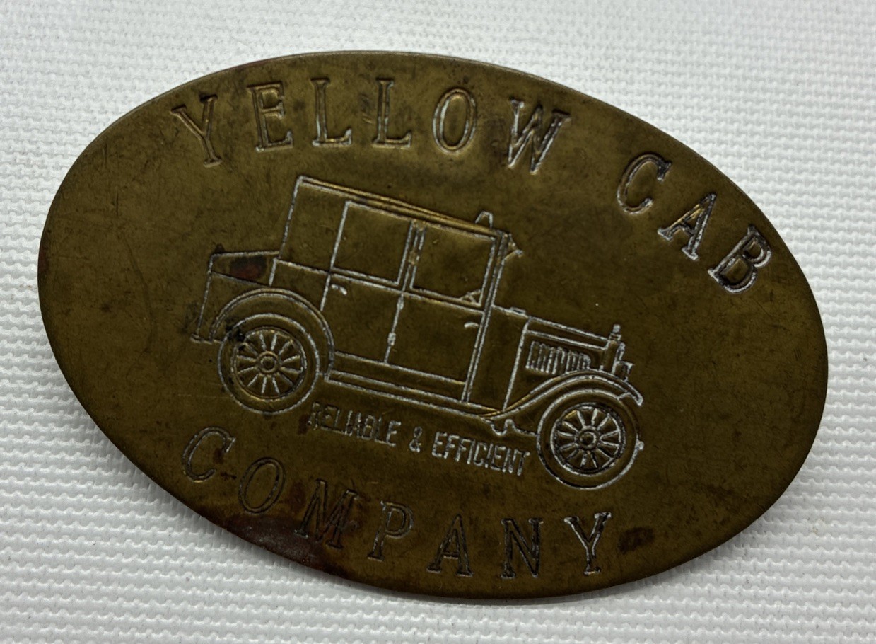 VINTAGE YELLOW CAB COMPANY “RELIABLE & EFFICIENT” BRASS BADGE/PIN