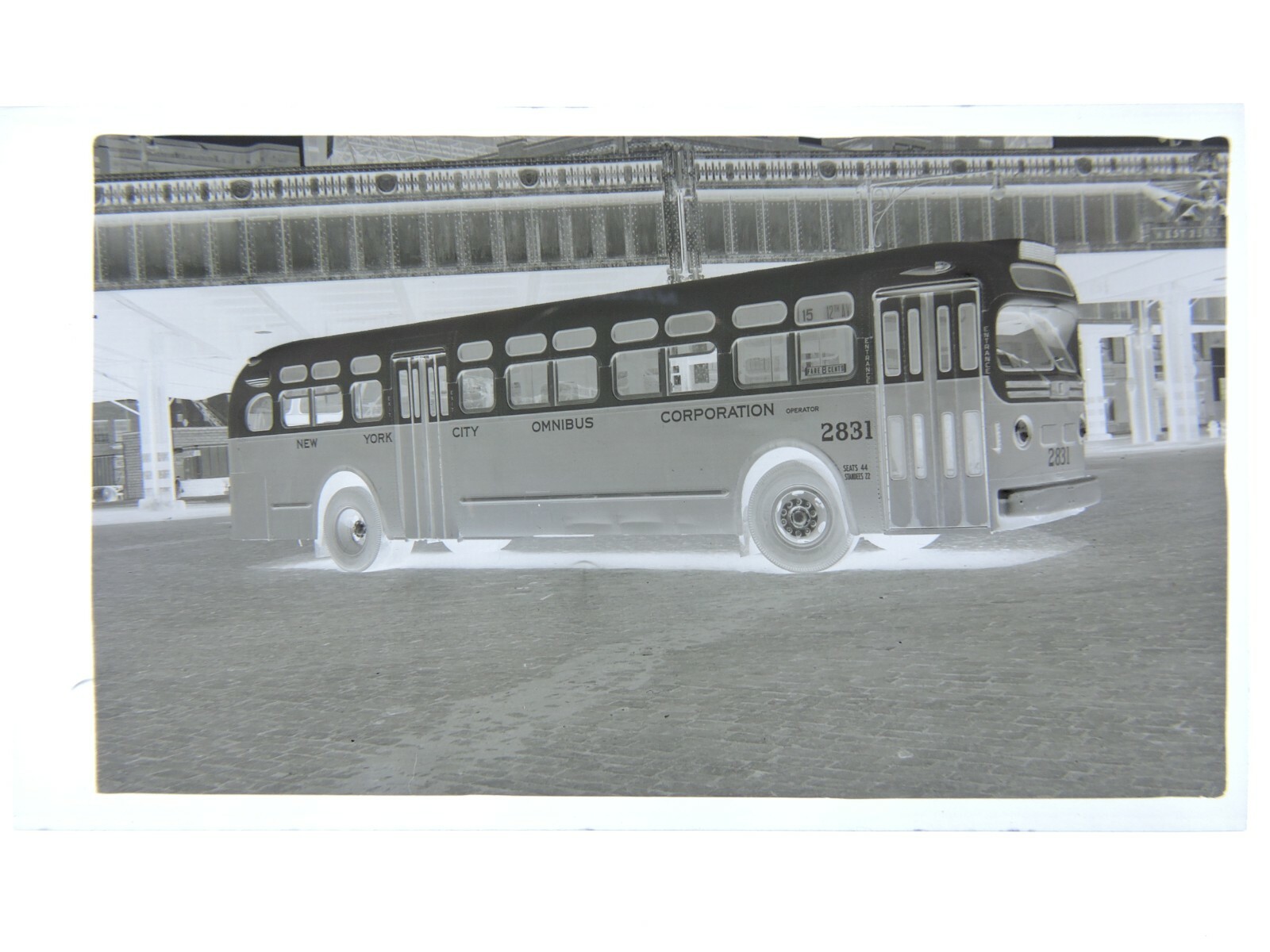 Best 1940s New York City Omnibus Bus 12th Av @ 23rd St NYC Film Photo Negative