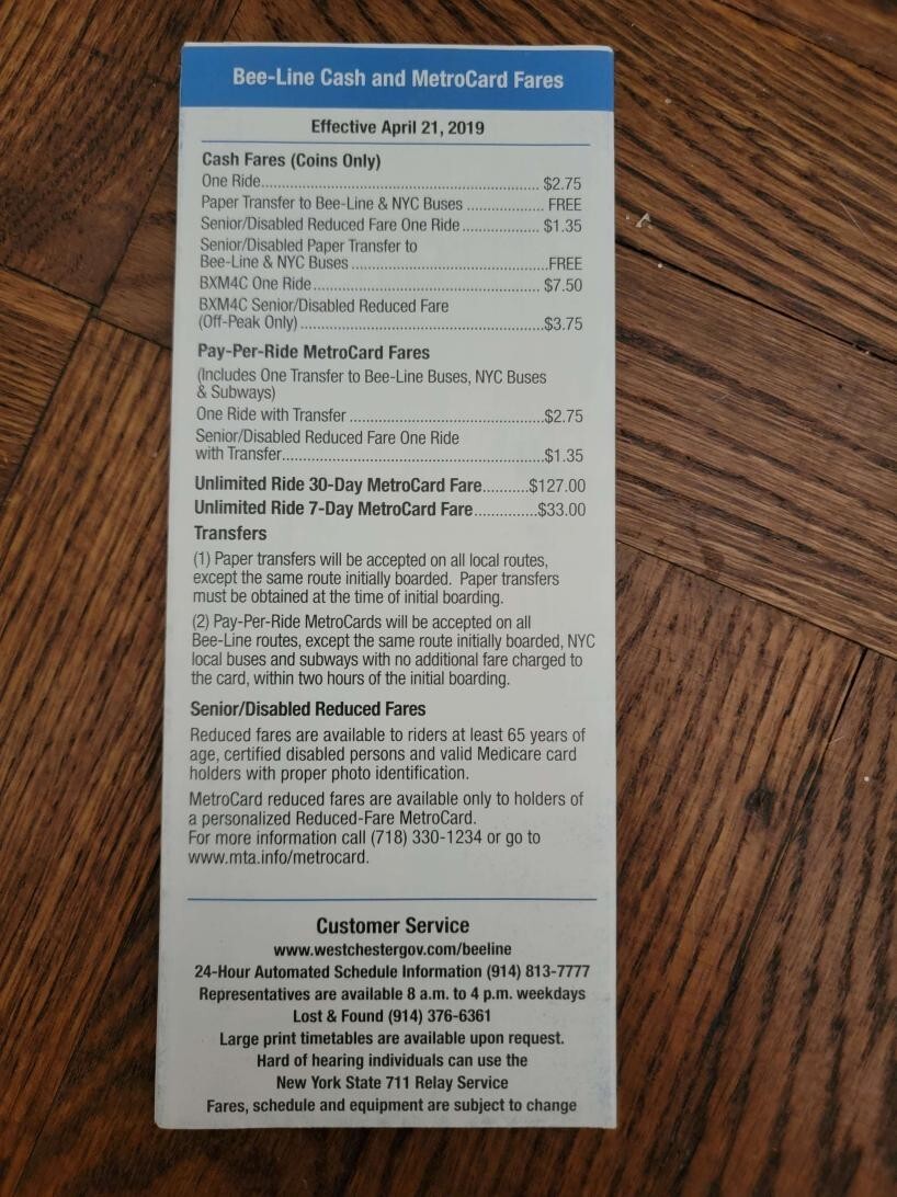 Bee-Line Timetable 1/1W/1T/1C/1X Collectible Item