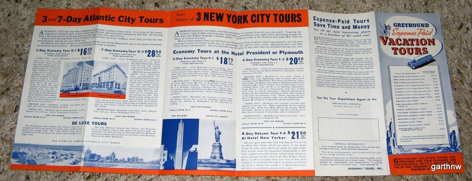 GREYHOUND 1935 VACATION TOUR PICTORIAL BROCHURE NEW YORK ATLANTIC CITY MONTREAL