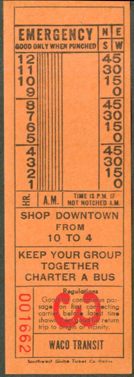 Waco Transit TX bus transfer 1958