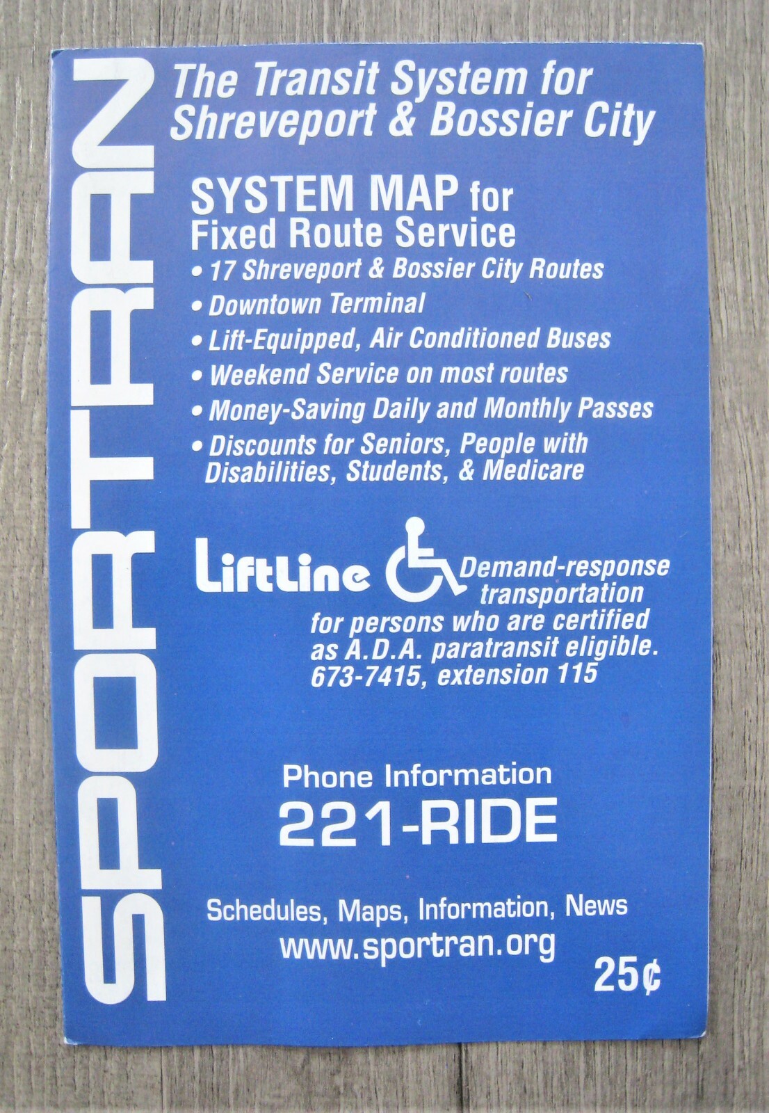 Vintage 2005 Sportran Bus System Map Shreveport Bossier City Louisiana LA