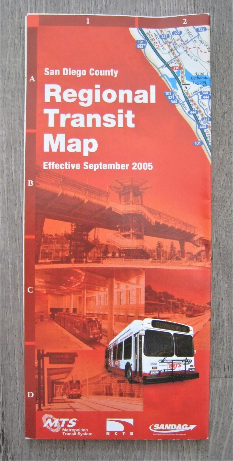 San Diego County Regional Transit Guide Map (2005) Bus Trolley Railroad CA