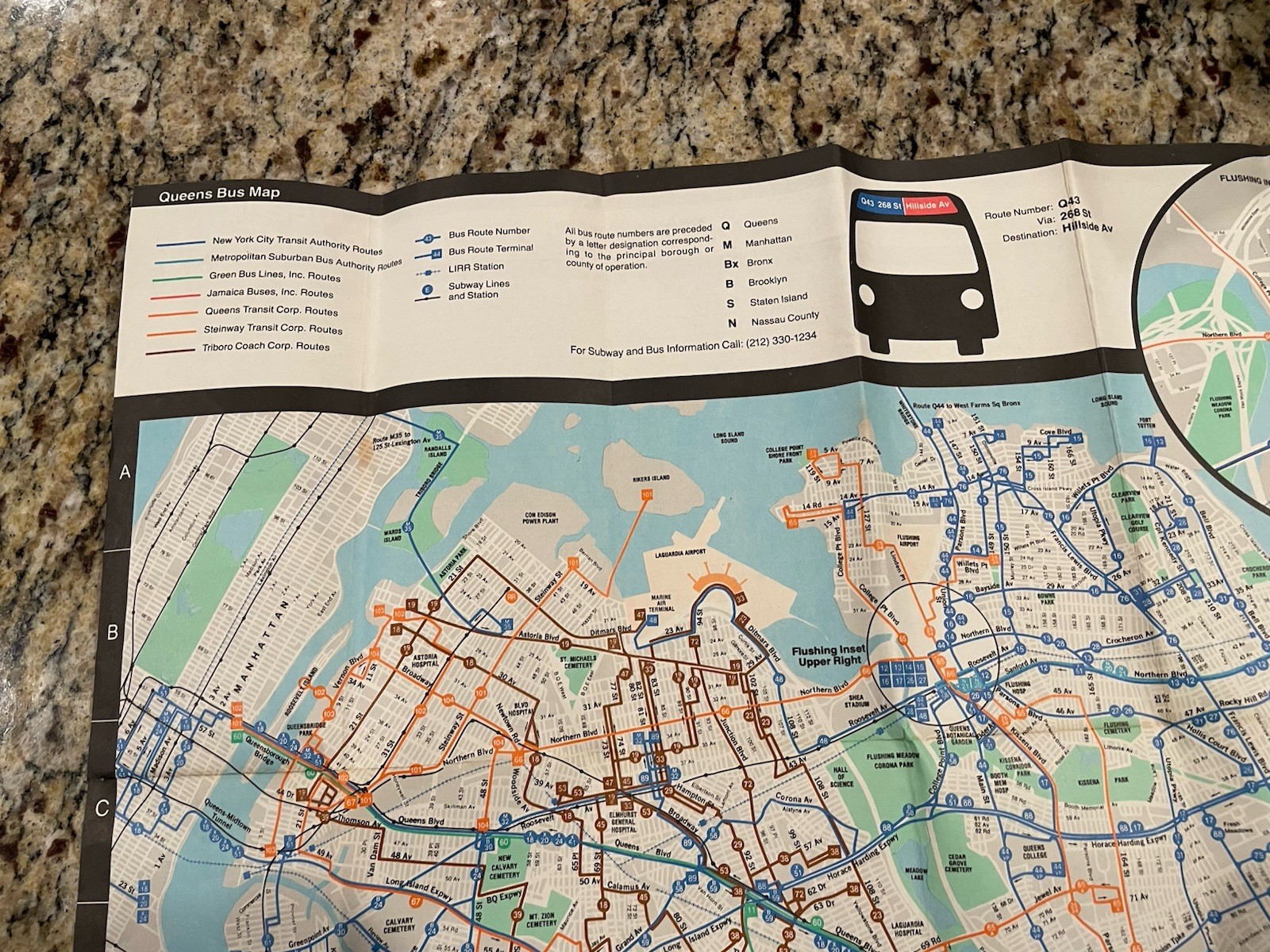 VINTAGE 1980 QUEENS BUS MAP MTA NEW YORK CITY TRANSIT AUTHORITY NY