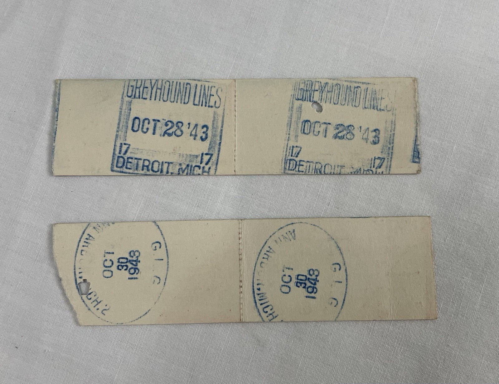 Vintage 1940s Great Lakes Greyhound Bus Tickets WWII Furlough Michigan