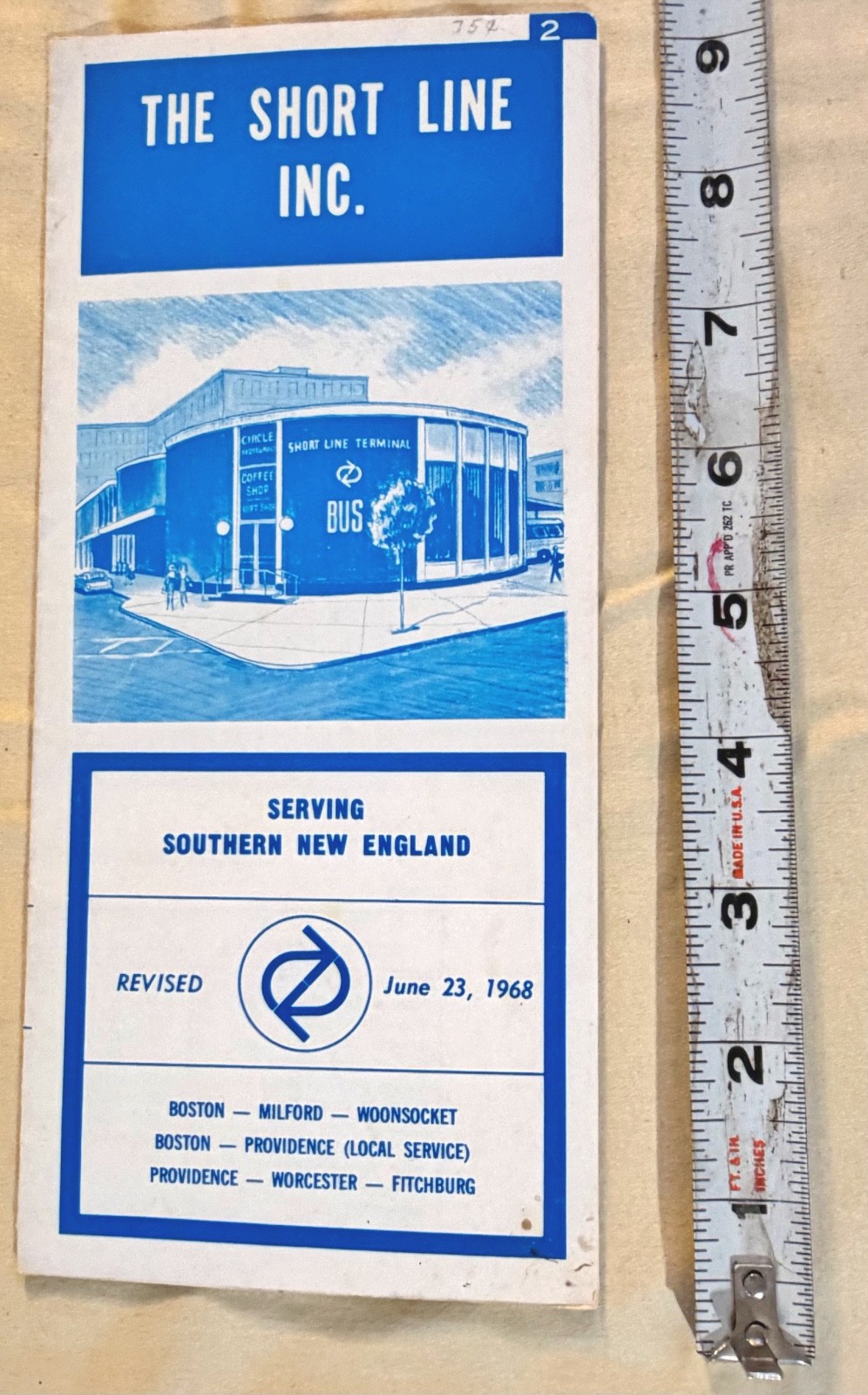 vintage ephemeral Short Line Inc bus timetable brochure from 6/23/68 New England