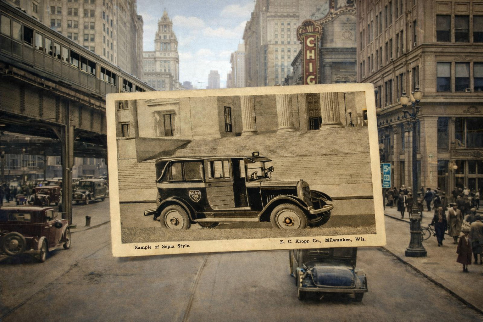 1920s Bauer Chicago Cab Company Postcard – Rare Vintage Taxi Cab Ephemera