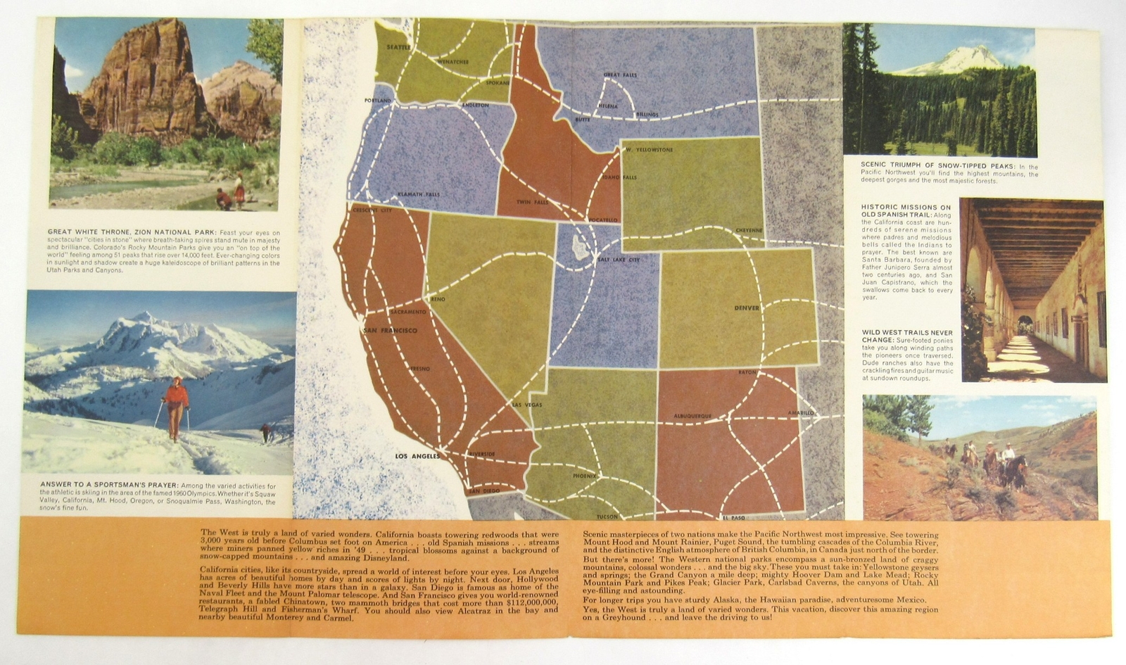 c1950 West By Greyhound Bus Lines Brochure Wondrous Scenicruiser Service USA