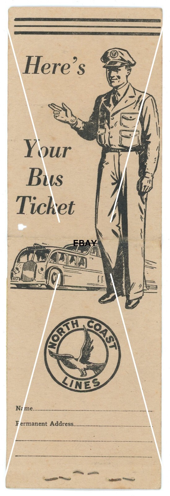 VTG North Coast Lines Bus Ticket Olympia WA To San Diego CA WW2 Homefront