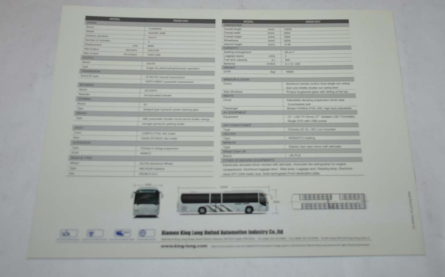 King Long Bus XMQ 6120C China Brochure Prospekt