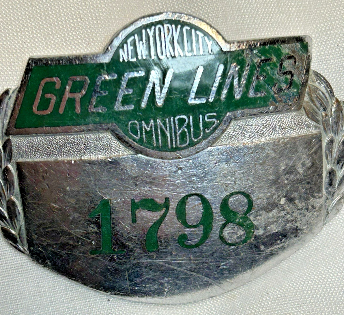 Vintage New York City Green Lines Omnibus Drivers Hat Badge