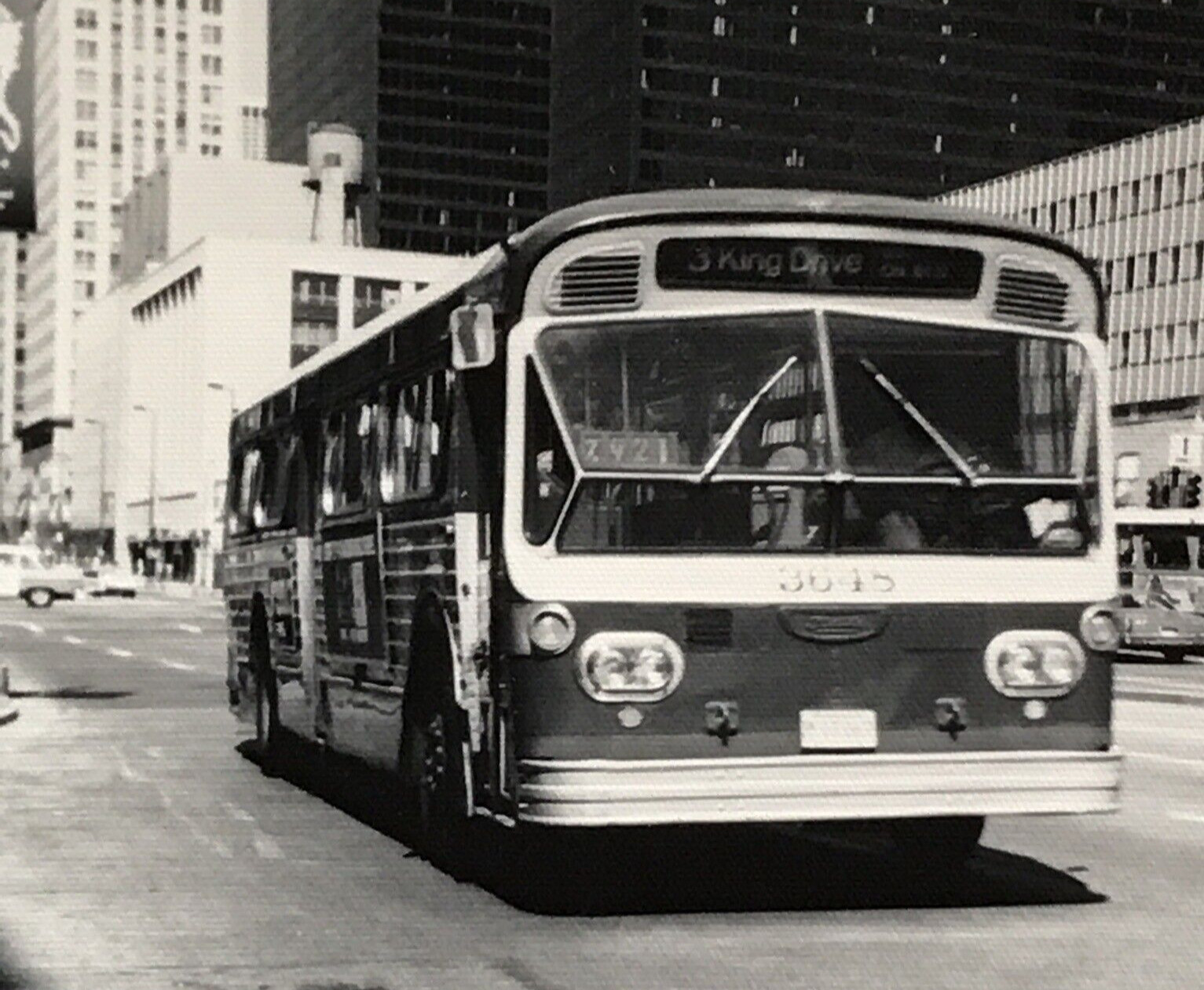 Chicago Transit Authority CTA Bus #3648 Route 3 King Drive B&W Photograph