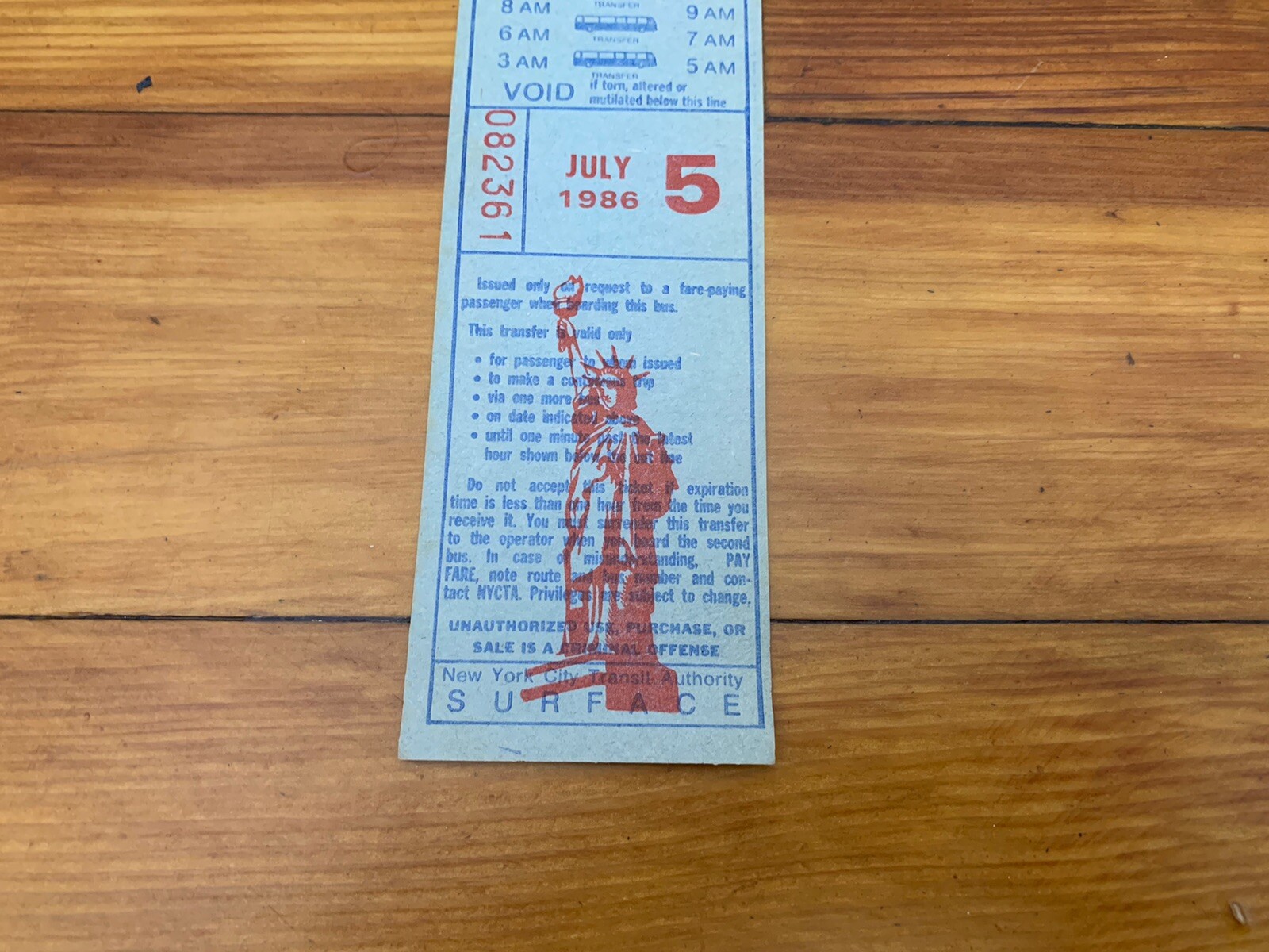 NYC NY BUS TRANSFER 1986 SPECIAL INDEPENDENCE DAY CELEBRATION STATUE OF LIBERTY
