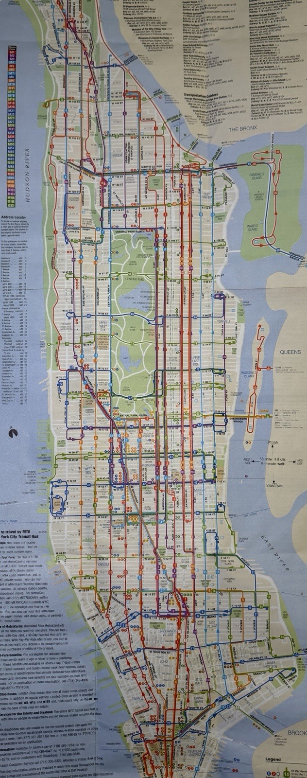 Vintage 2001 Manhattan, New York – MTA Bus Map –