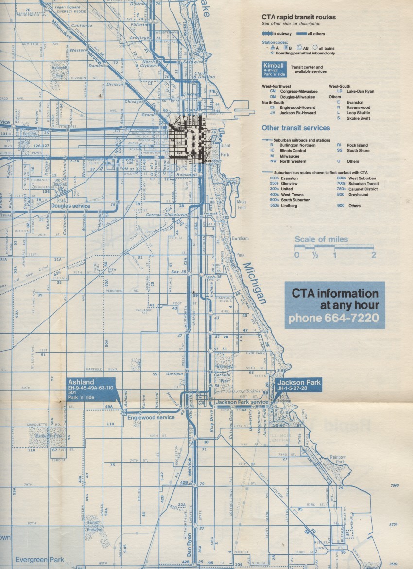 CTA Route Map Chicago Metropolitan Area Chicago Transit Authority 1972