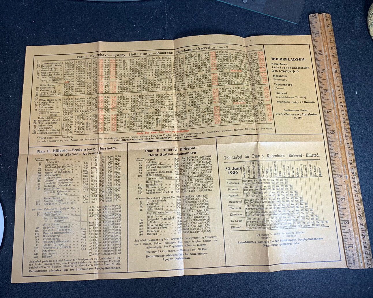 Vtg Danish Denmark Bus Schedule planner 1936 Map Holte Station Omnibusser