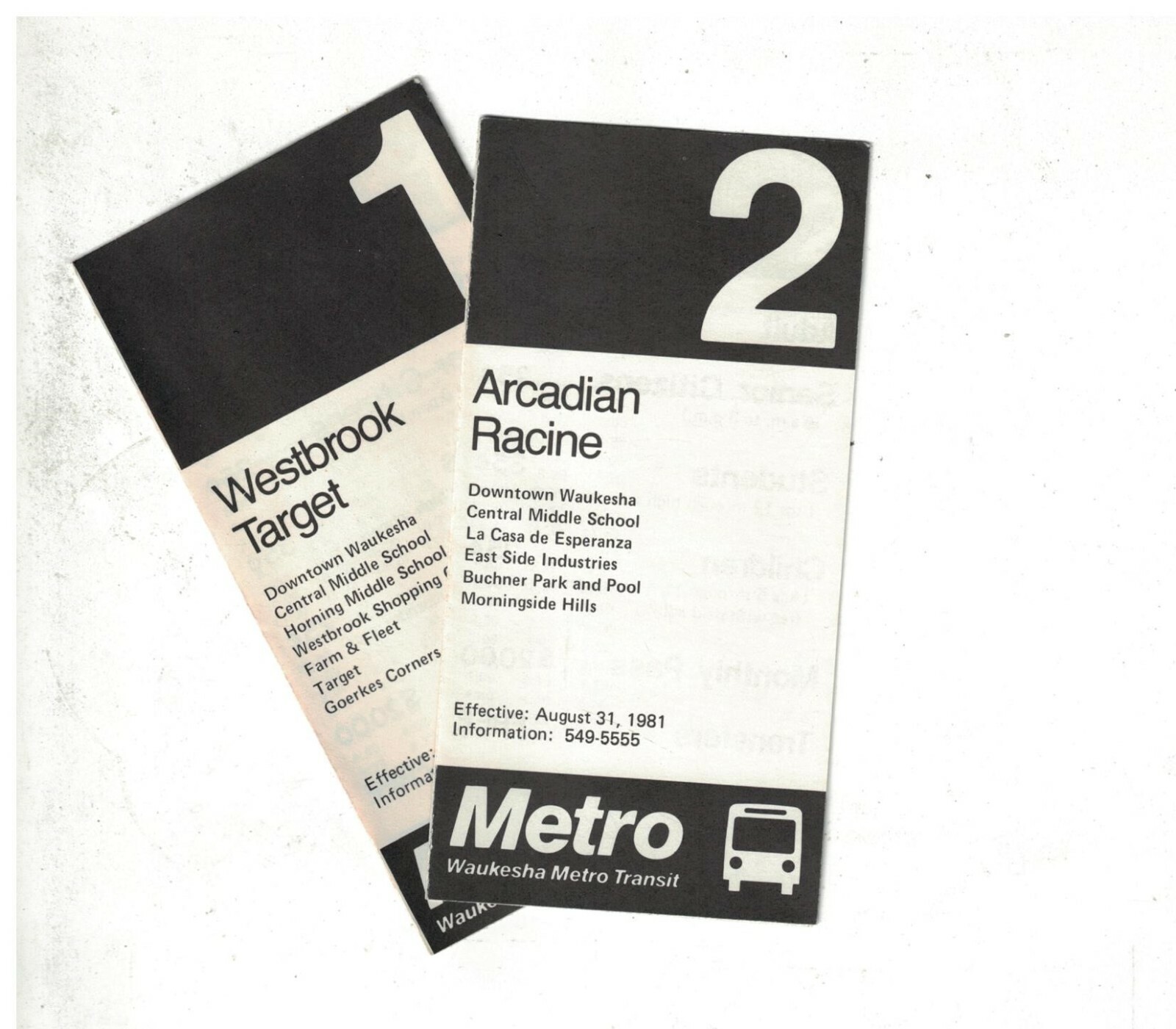2 1980s Waukesha WI Bus Schedule & Route Map Waukesha Metro Transit